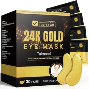 Under Eye Patches (30 Pairs), 24K Gold Under Eye Mask for Puffy Eyes, Dark Circles,Bags and Wrinkles with Collagen,Relieves Pressure and Re…