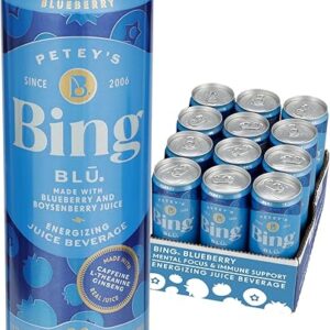 BING BLUEBERRY Energizing Juice Beverage – (12oz/12pk) – Made with REAL Juice! Only 2g added Sugar, Low Calorie; L-Theanine, 5 B-Vitamins &…