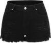 THUNDER STAR Women Mid Rise Ripped Stretchy Jeans Shorts Frayed Raw Hem Casual Denim Shorts