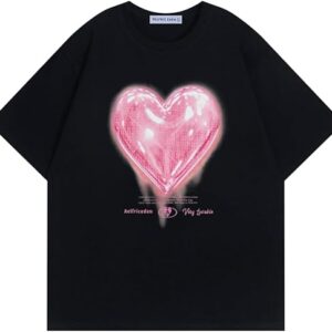 Aelfric Eden Women Love Balloon Graphic Tees Summer Short Sleeve Printed Cotton T Shirts Casual Harajuku Tops