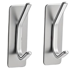 Brushed Nickel Self Adhesive Towel Hooks for Bathroom Coat Rack Wall Mount, SUS304 Stainless Steel Shower Hooks Strong Strips Over the Door…