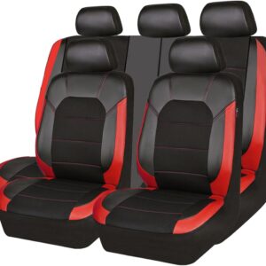 CAR PASS Universal Leather car seat Covers Sport fits Most Cars, SUVs, Trucks, and Vans (Full Set, Black Red)