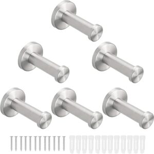 Bath Towel Hooks, 6 Pack Round Coat Hooks, Sturdy Wall Mounted Robe Hook, SUS 304 Stainless Steel Heavy Duty Clothes Hanger, Wall Hooks for…