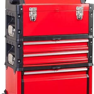 BIG RED TRJF-C305ABD Torin Garage Workshop Organizer: Portable Steel and Plastic Stackable Rolling Upright Trolley Tool Box with 3 Drawers,…