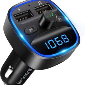 LENCENT FM Transmitter, Bluetooth FM Transmitter Wireless Radio Adapter Car Kit with Dual USB Charging, Audio Receiver Car Charger MP3 Play…