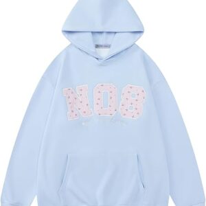 Aelfric Eden Womens Oversized Graphic Hoodies Y2k Flower Embroidery Number Print Pullover Hooded Sweatshirt Unisex