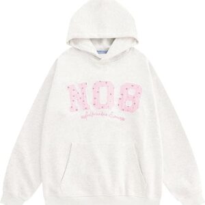Aelfric Eden Womens Oversized Graphic Hoodies Y2k Flower Embroidery Number Print Pullover Hooded Sweatshirt Unisex