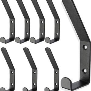 Black Iron Wall Hooks for Bathroom/Kitchen & Closet – Heavy Duty Cold-Rolled Steel Robe & Towel Hooks – 5.43 Inches Rustproof Metal Coat/Ba…