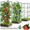 3 Pack Heavy Duty Square Tomato Cages for Garden, Metal Steel Tomato Tower Plant Cage and Supports with Clips, 42 inch Height Adjustable To…