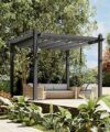 10×10 Ft Aluminum Pergola, Outdoor Pergola with Adjustable Canopy, Reinforced Frame Metal Pergola for Backyard, Garden and Deck – Gray